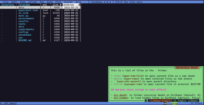 visidataのスクリーンショット
